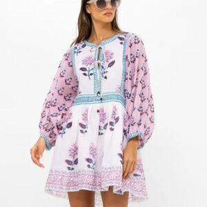 Oliphant White Dress with Pink and Teal Floral Design